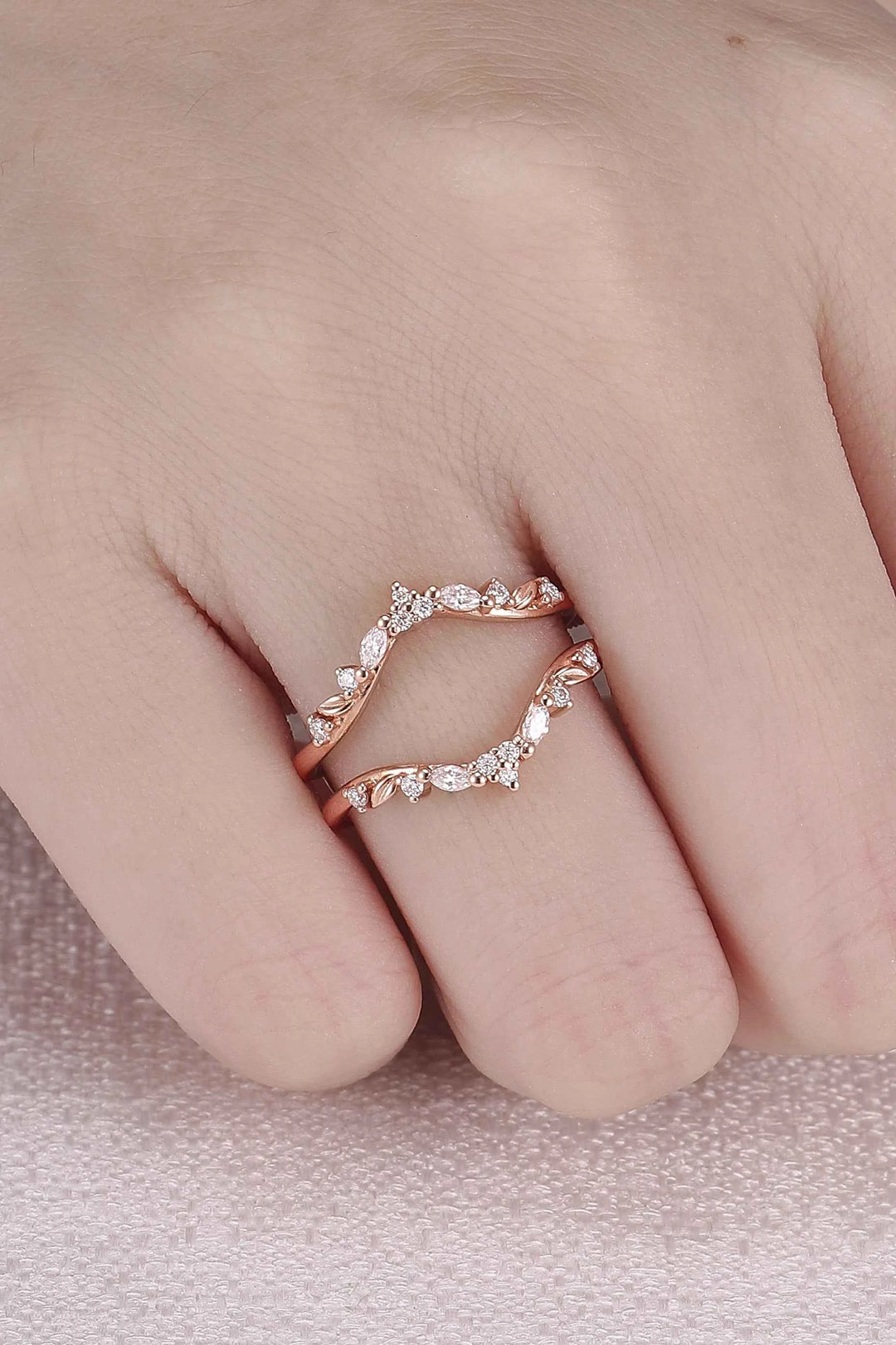 Unique Moissanite Rose Gold Leafy Enhancer Ring