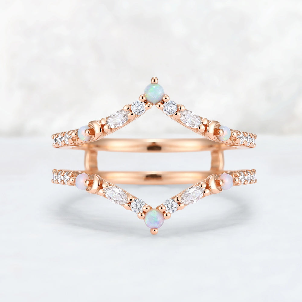 Unique Moissanite and Opal Moon Style Enhancer Ring