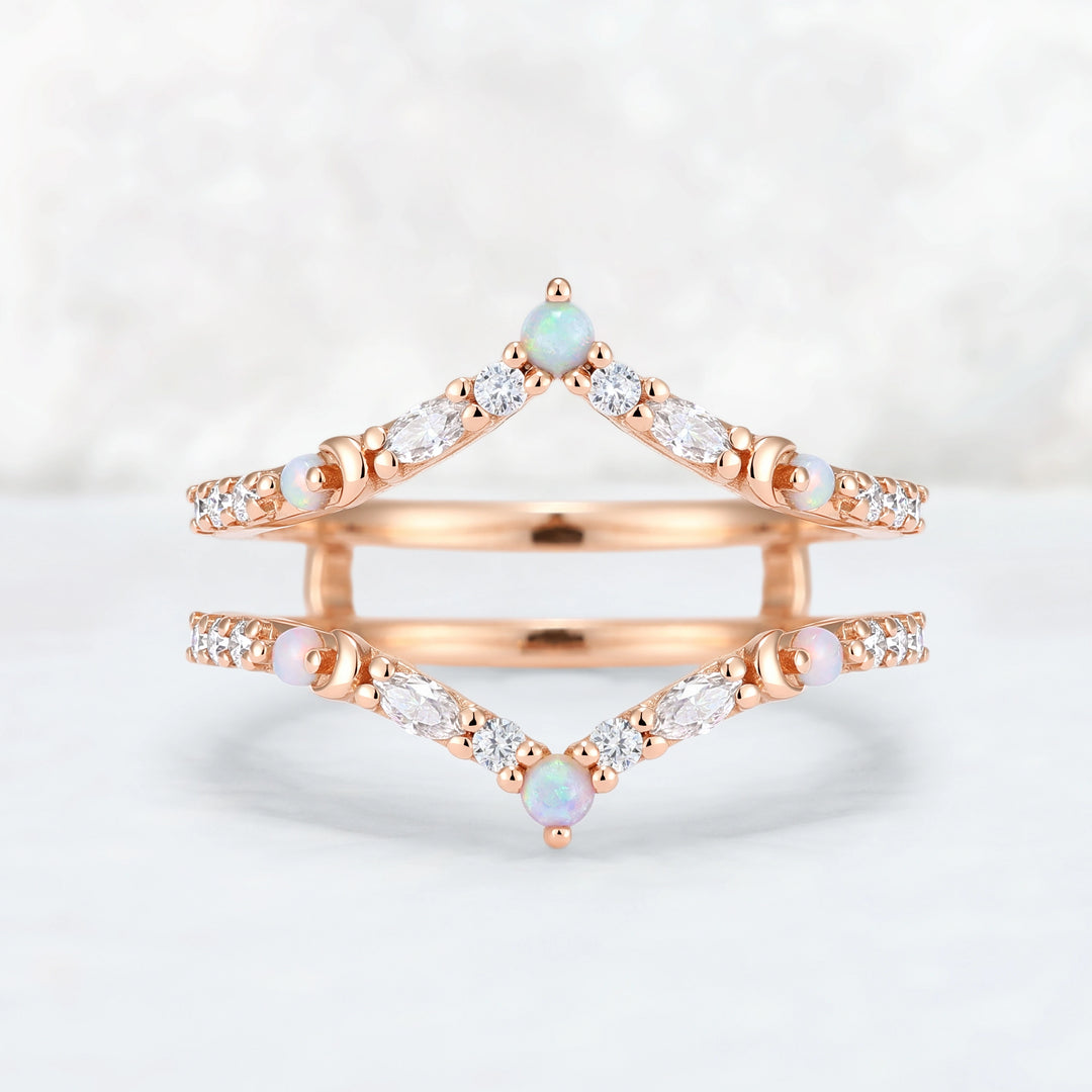 Unique Moissanite and Opal Moon Style Enhancer Ring