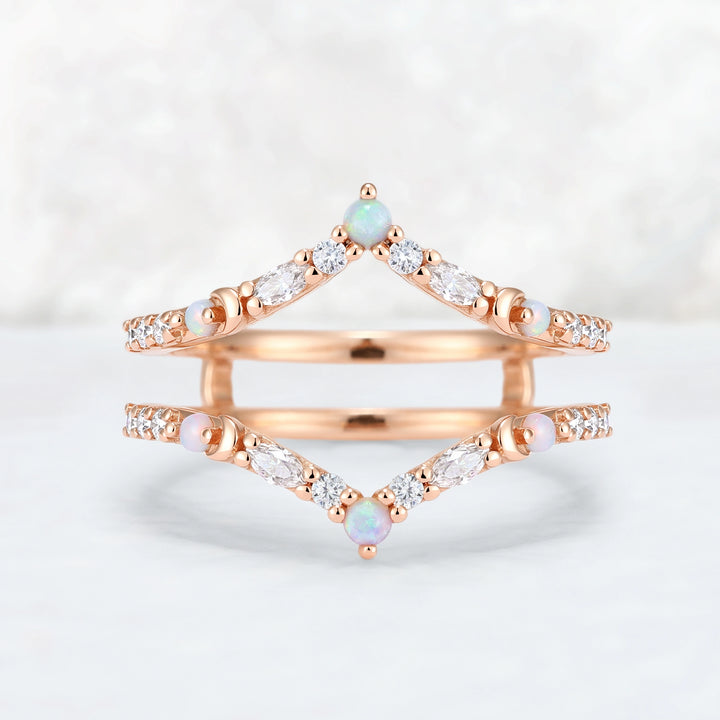 Unique Moissanite and Opal Moon Style Enhancer Ring