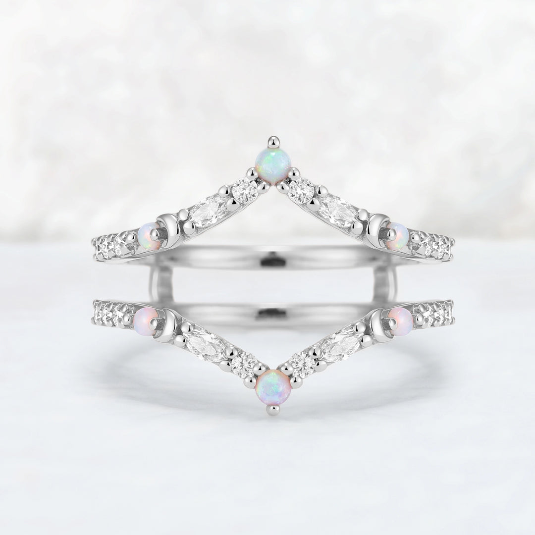 Unique Moissanite and Opal Moon Style Enhancer Ring