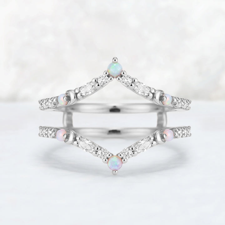Unique Moissanite and Opal Moon Style Enhancer Ring