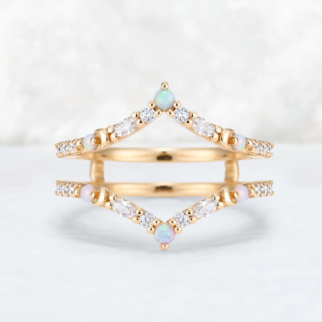 Unique Moissanite and Opal Moon Style Enhancer Ring