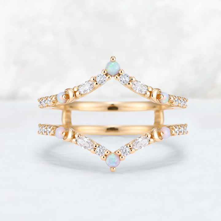 Unique Moissanite and Opal Moon Style Enhancer Ring