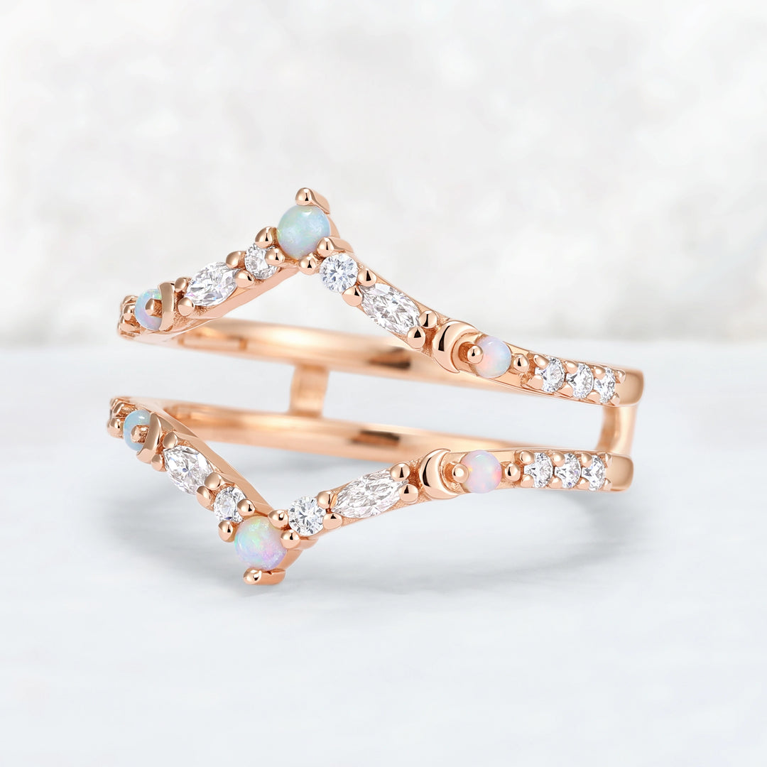 Unique Moissanite and Opal Moon Style Enhancer Ring