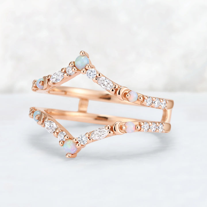 Unique Moissanite and Opal Moon Style Enhancer Ring