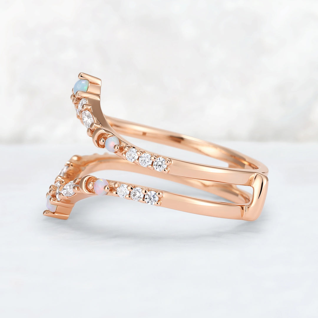 Unique Moissanite and Opal Moon Style Enhancer Ring