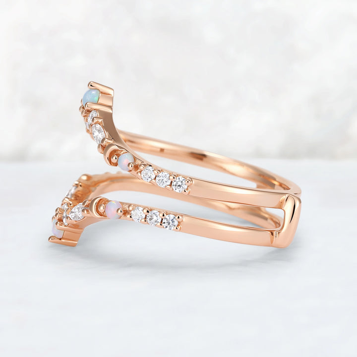 Unique Moissanite and Opal Moon Style Enhancer Ring