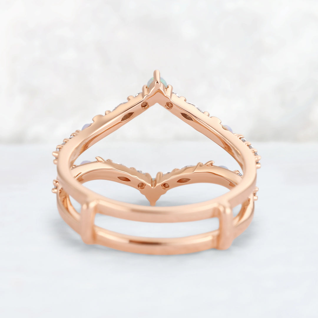 Unique Moissanite and Opal Moon Style Enhancer Ring