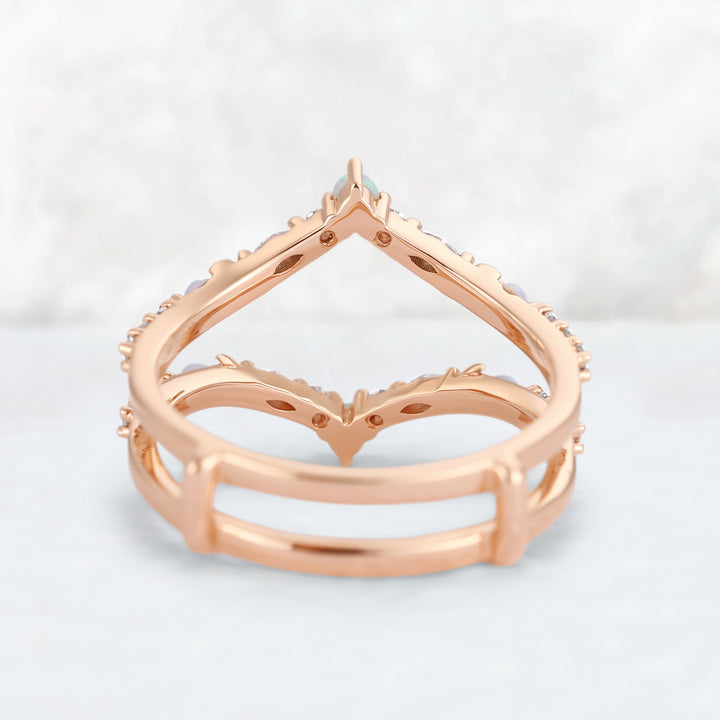 Unique Moissanite and Opal Moon Style Enhancer Ring