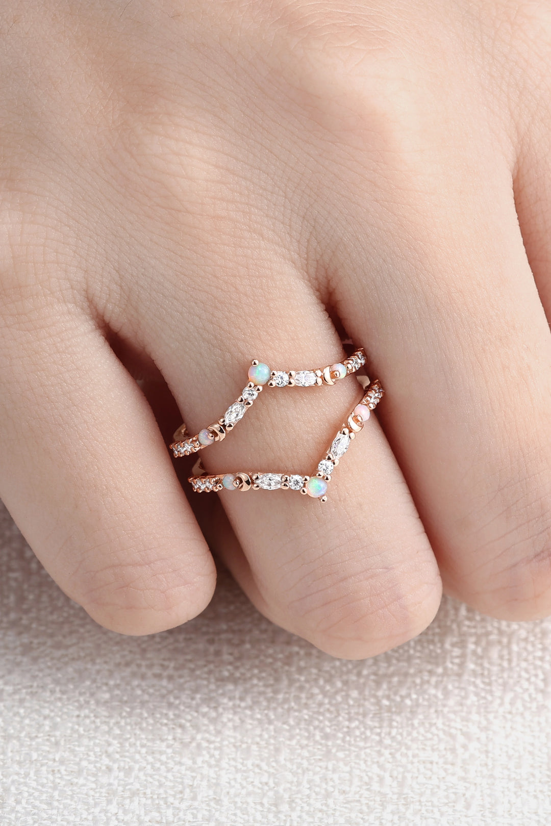 Unique Moissanite and Opal Moon Style Enhancer Ring