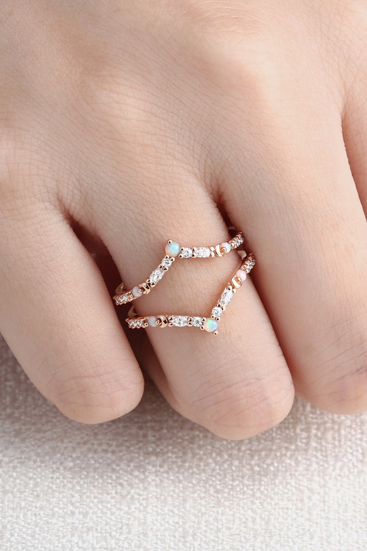 Unique Moissanite and Opal Moon Style Enhancer Ring