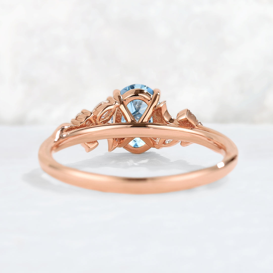 Unique Oval Aquamarine Moon Engagament Ring