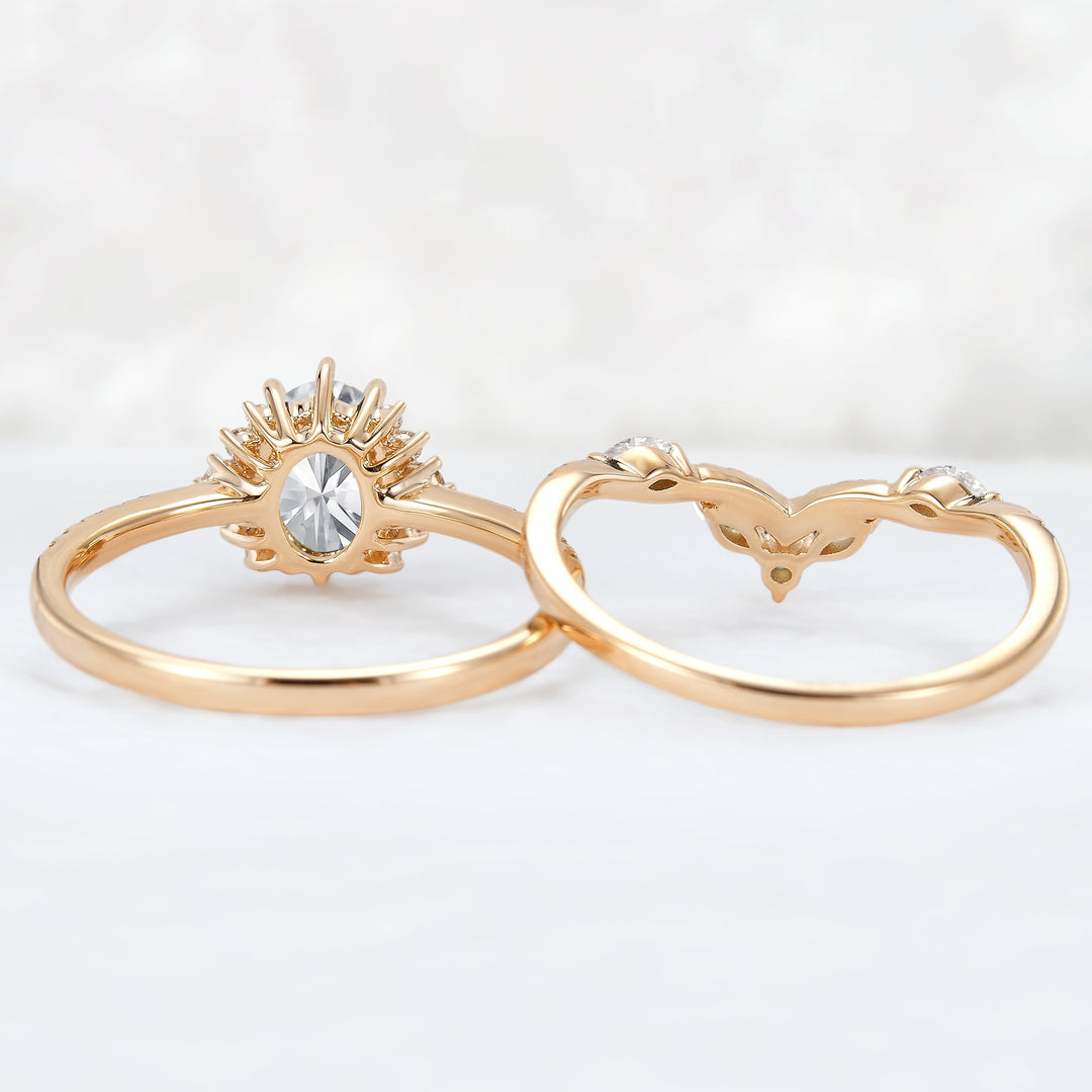 Unique Oval Cut Moissanite Half Enternity Ring Set 2pcs - Iver Jewelry