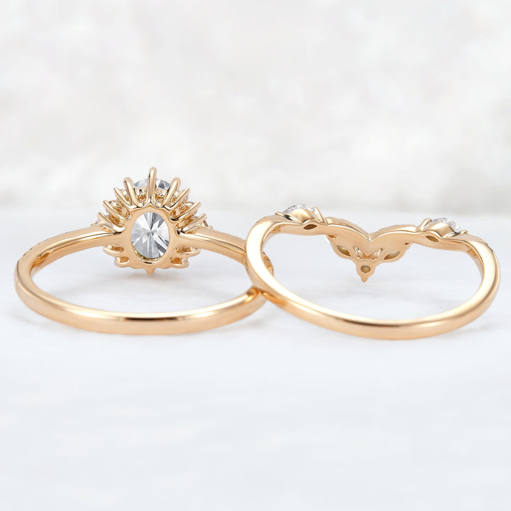 Unique Oval Cut Moissanite Half Enternity Ring Set 2pcs - Iver Jewelry
