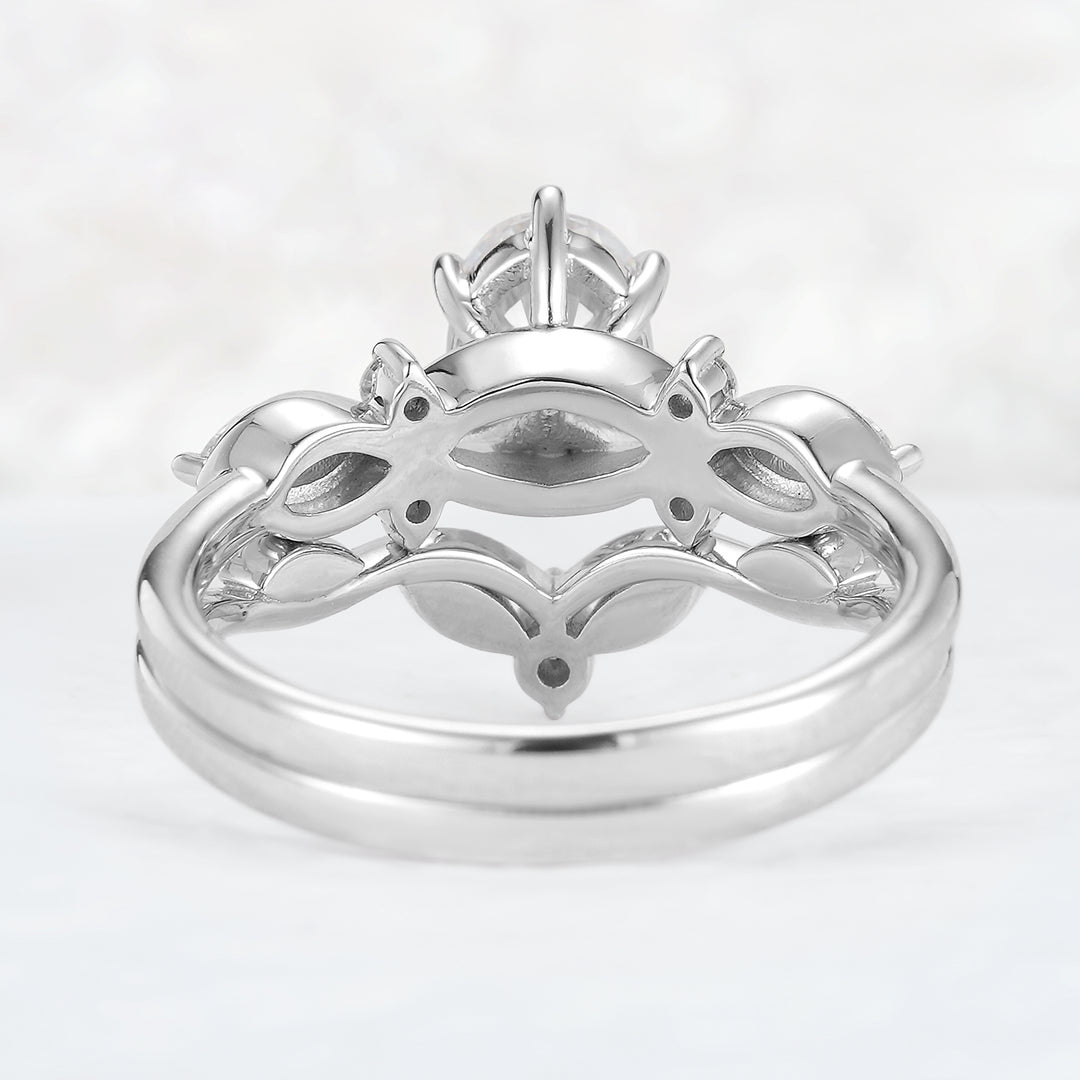 Unique Oval Cut Moissanite Seven Stones Gemstone Ring Set 2pcs - Iver Jewelry