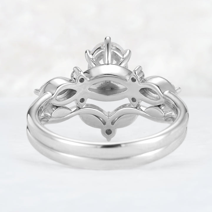 Unique Oval Cut Moissanite Seven Stones Gemstone Ring Set 2pcs - Iver Jewelry