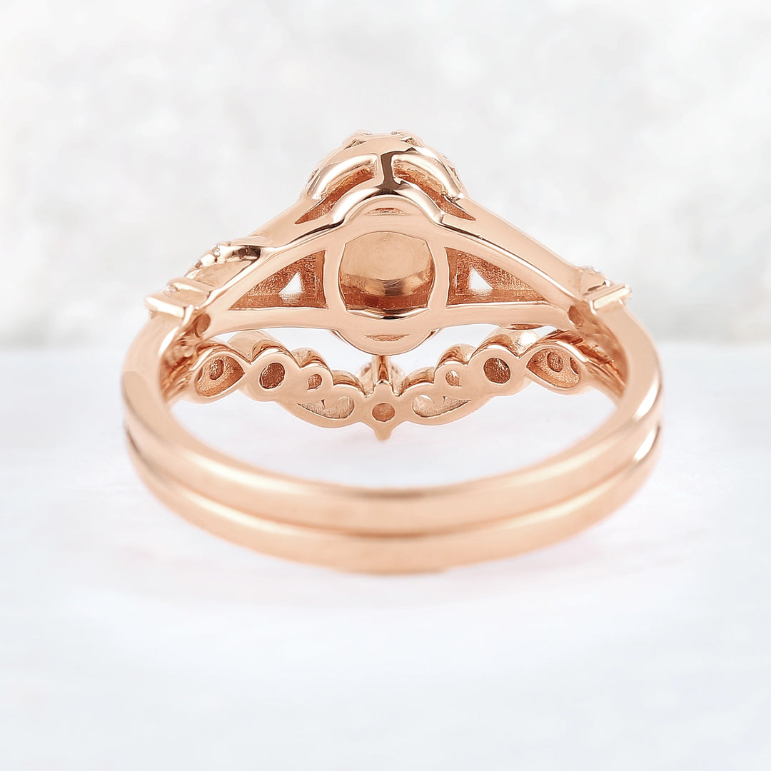 Unique Oval Cut Natural Opal Flora Bezel Inlaid Gemstone Ring