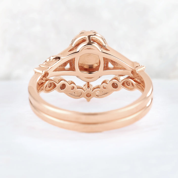 Unique Oval Cut Natural Opal Flora Bezel Inlaid Gemstone Ring