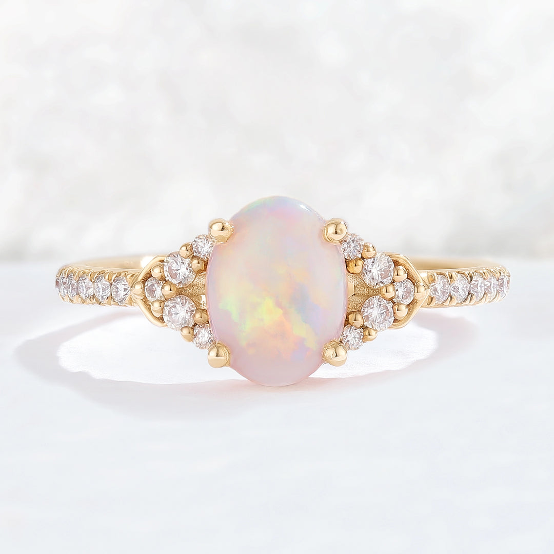 Unique Oval Cut Opal Timeless Half Enternity Gemstone Ring
