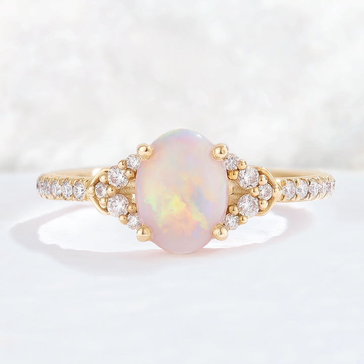 Unique Oval Cut Opal Timeless Half Enternity Gemstone Ring