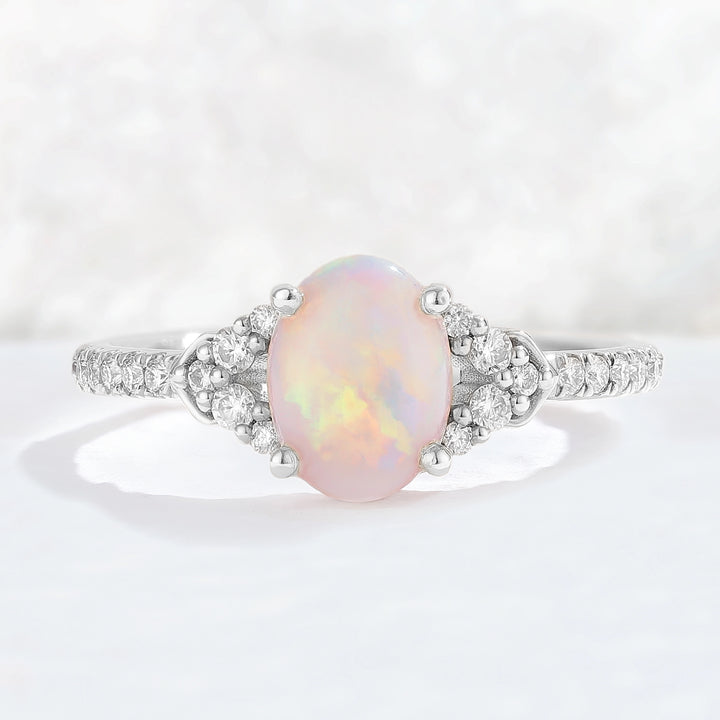 Unique Oval Cut Opal Timeless Half Enternity Gemstone Ring