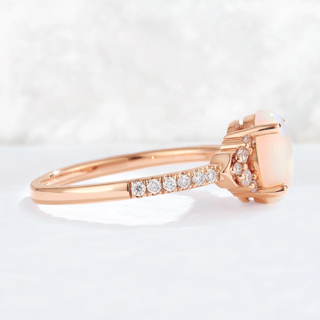 Unique Oval Cut Opal Timeless Half Enternity Gemstone Ring