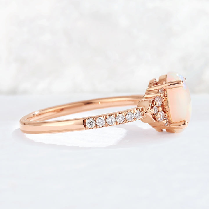 Unique Oval Cut Opal Timeless Half Enternity Gemstone Ring