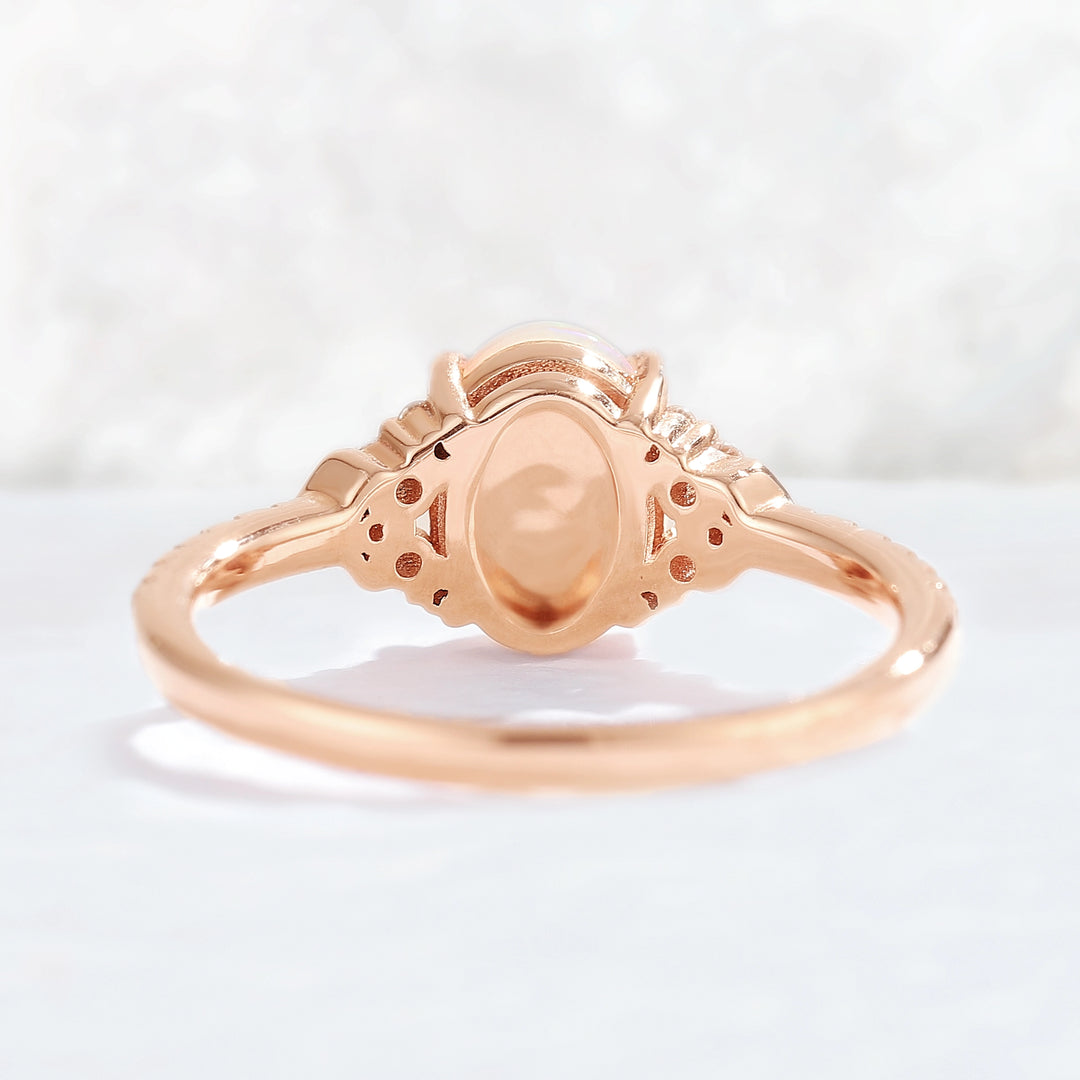 Unique Oval Cut Opal Timeless Half Enternity Gemstone Ring