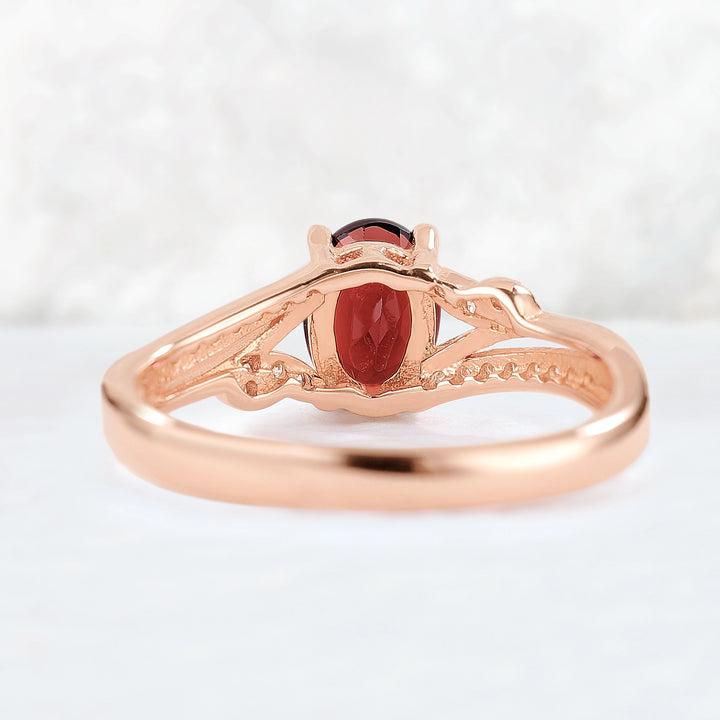 Unique Oval Shaped Garnet Vine Gemstone Ring