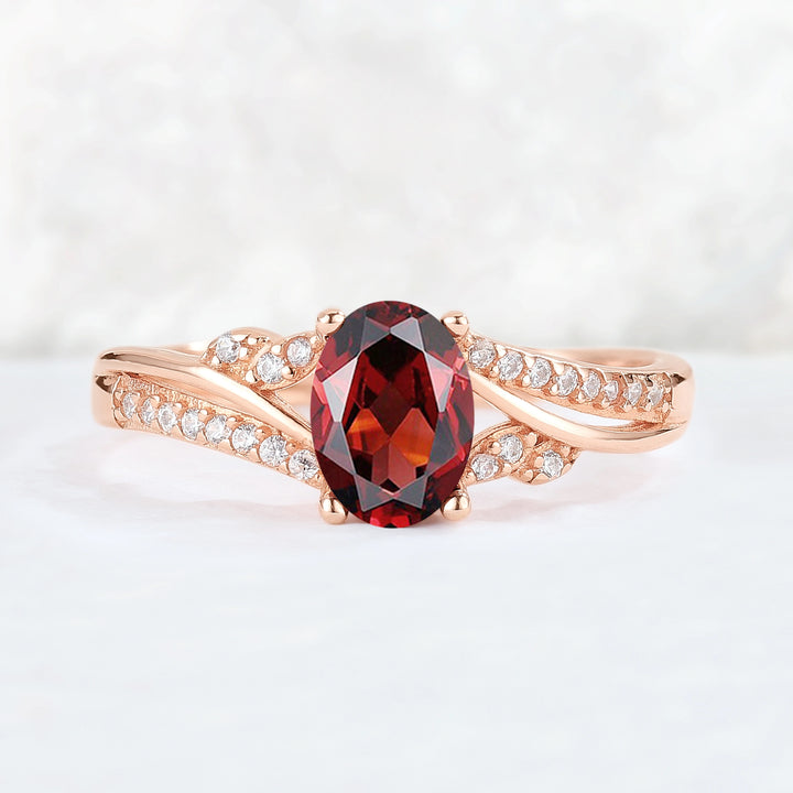 Unique Oval Shaped Garnet Vine Gemstone Ring