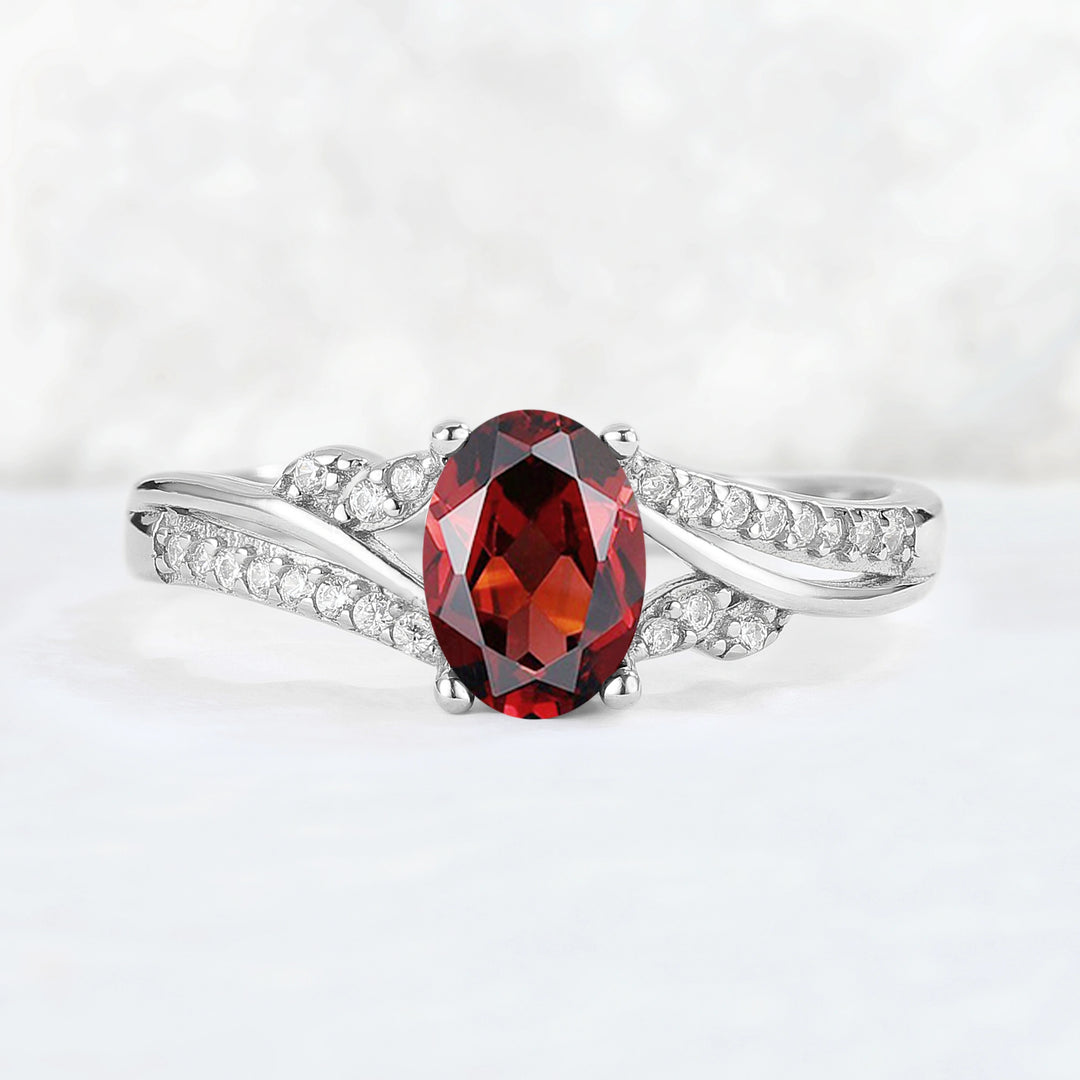 Unique Oval Shaped Garnet Vine Gemstone Ring