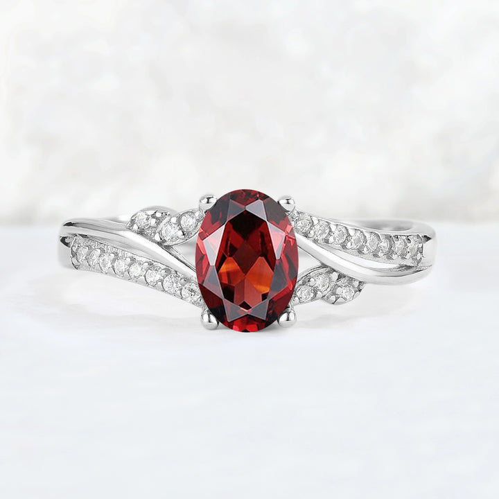 Unique Oval Shaped Garnet Vine Gemstone Ring