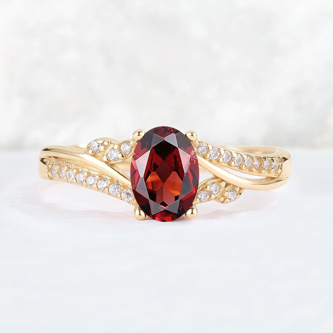 Unique Oval Shaped Garnet Vine Gemstone Ring