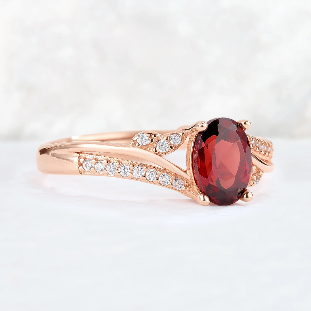Unique Oval Shaped Garnet Vine Gemstone Ring