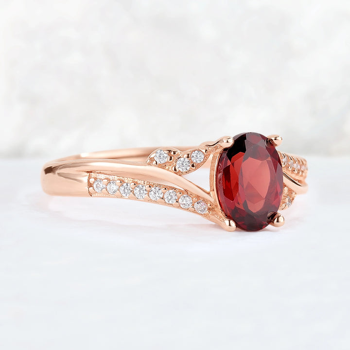 Unique Oval Shaped Garnet Vine Gemstone Ring