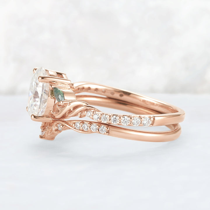 Unique Oval Shaped Moissanite Twig Ring Set 2pcs