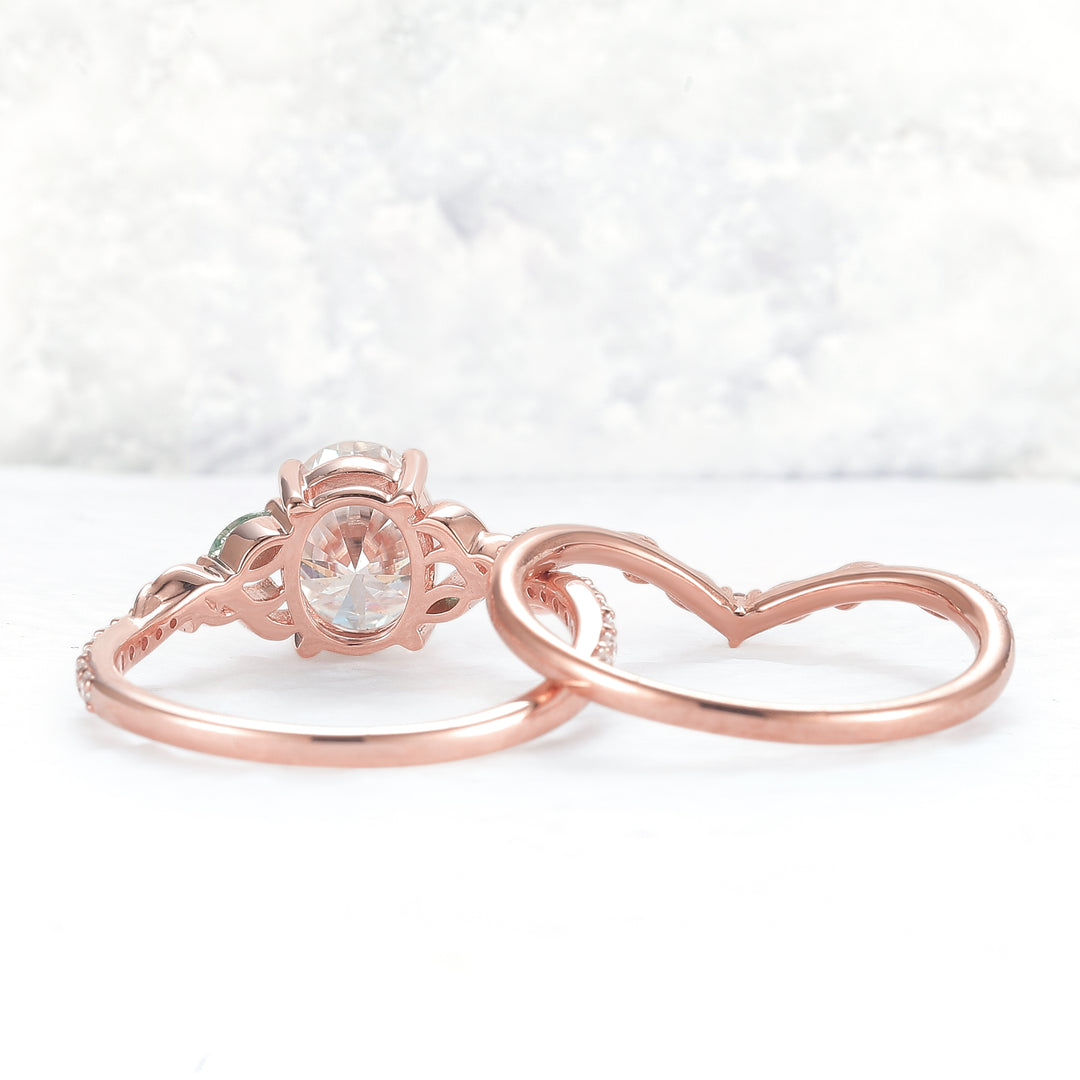 Unique Oval Shaped Moissanite Twig Ring Set 2pcs