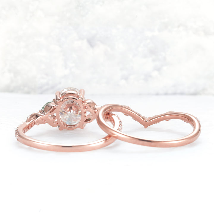 Unique Oval Shaped Moissanite Twig Ring Set 2pcs