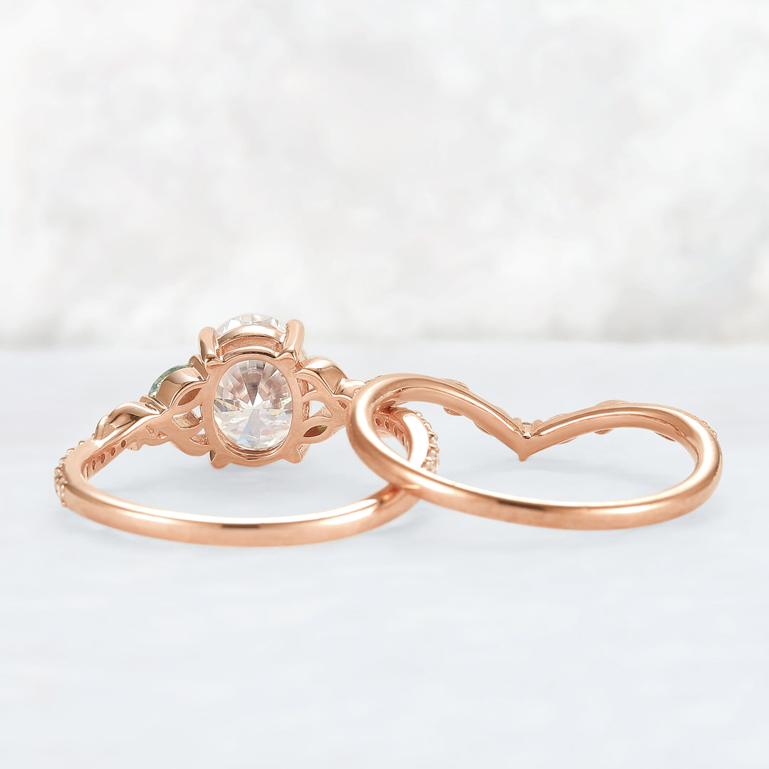 Unique Oval Shaped Moissanite Twig Ring Set 2pcs