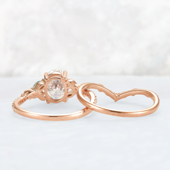 Unique Oval Shaped Moissanite Twig Ring Set 2pcs