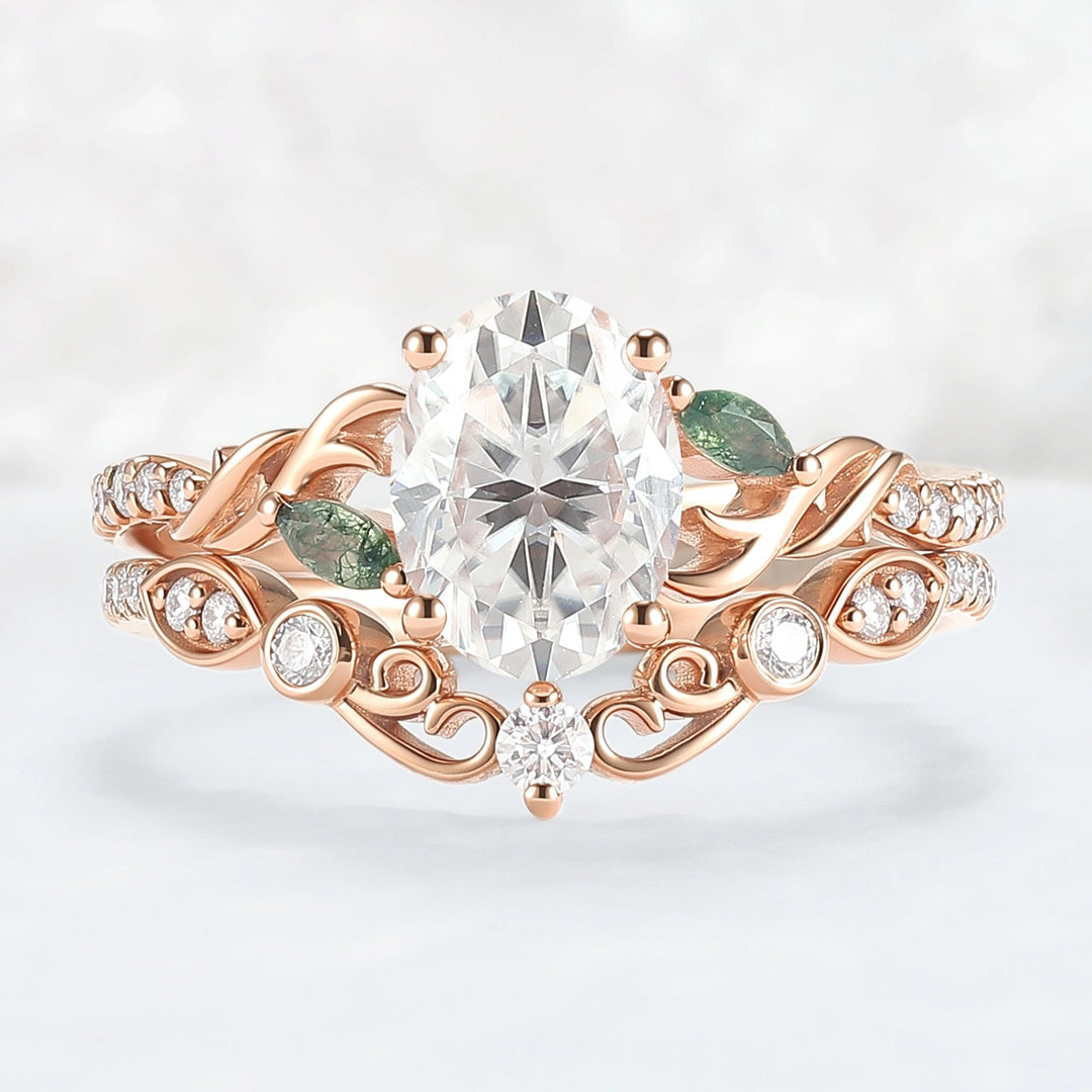 Unique_Oval_Shaped_Moissanite_Twist_Engagement_Ring_Set_2pcs_2