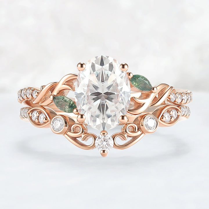 Unique_Oval_Shaped_Moissanite_Twist_Engagement_Ring_Set_2pcs_2