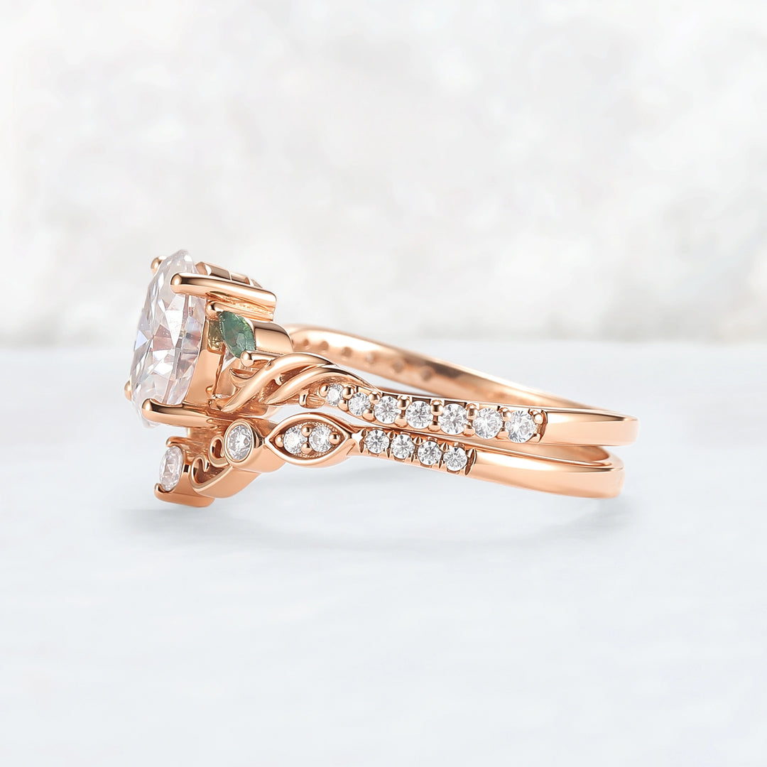 Unique Oval Shaped Moissanite Twist Engagement Ring Set 2pcs