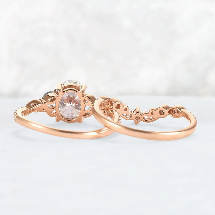 Unique Oval Shaped Moissanite Twist Engagement Ring Set 2pcs