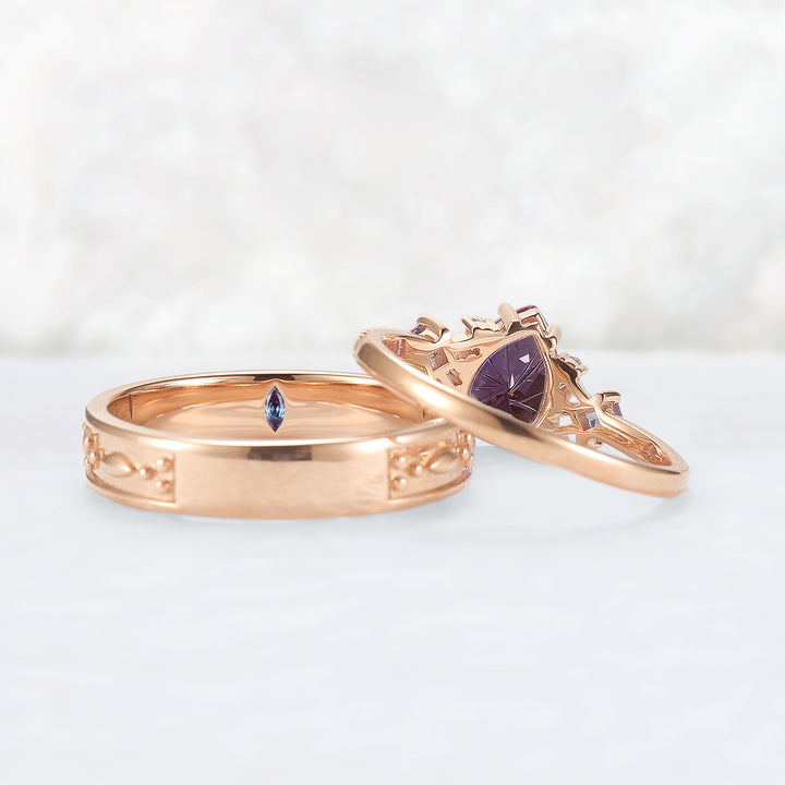 Unique Fireworks Cut Alexandrite Couple Ring - Eternal Bond