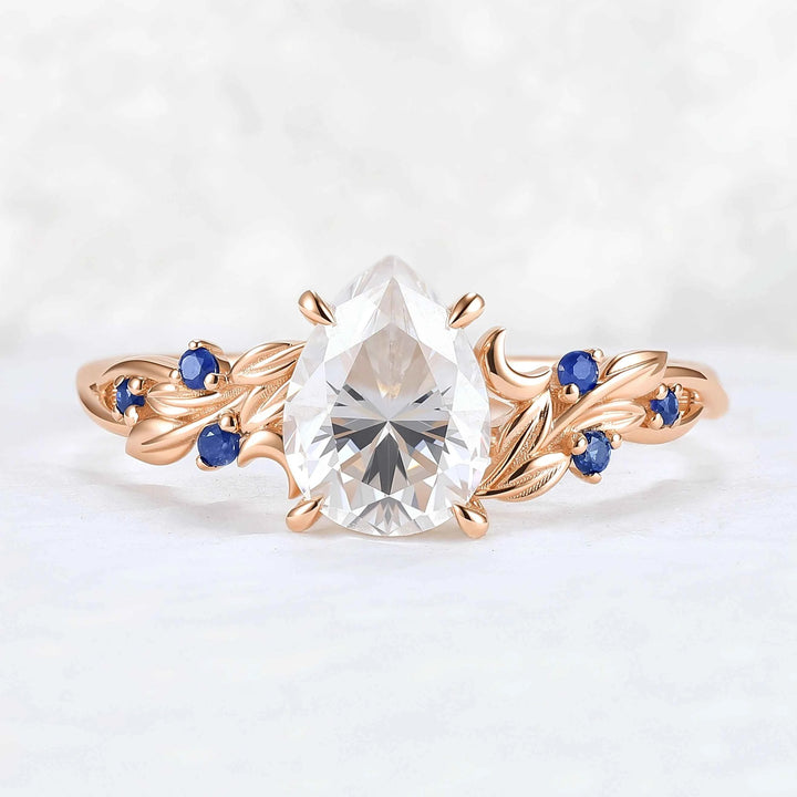 Unique Pear Cut Lab Ruby Moon Style Gemstone Ring