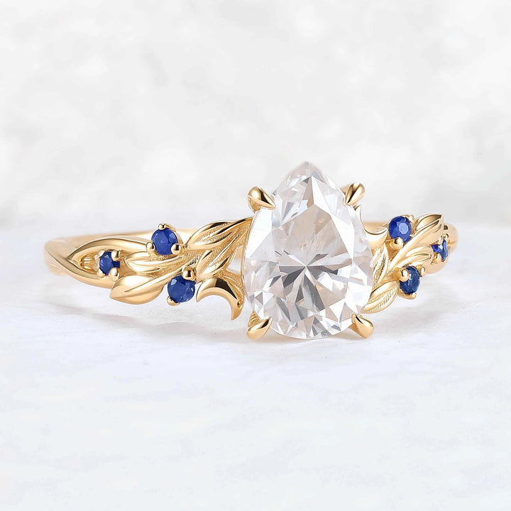 Unique Pear Cut Lab Ruby Moon Style Gemstone Ring