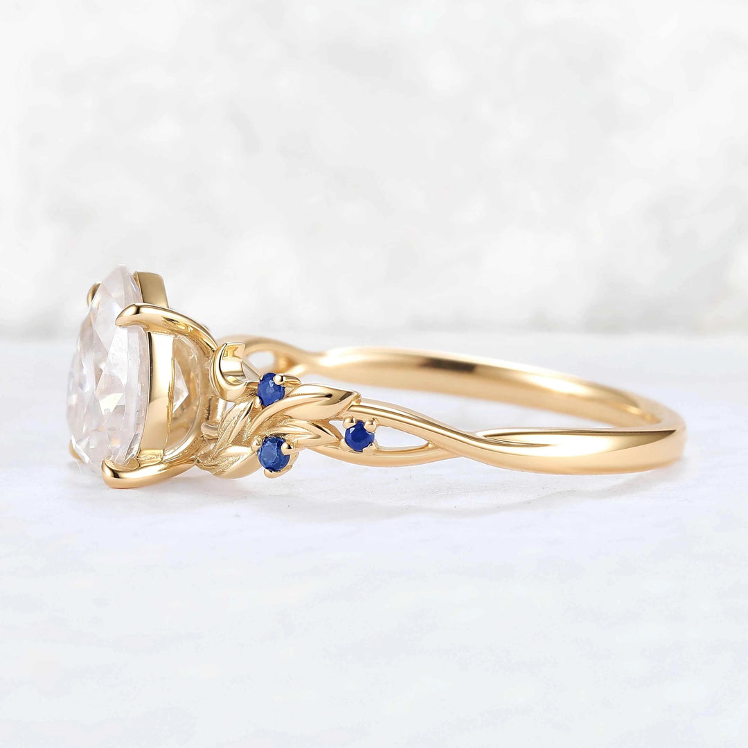 Unique Pear Cut Lab Ruby Moon Style Gemstone Ring