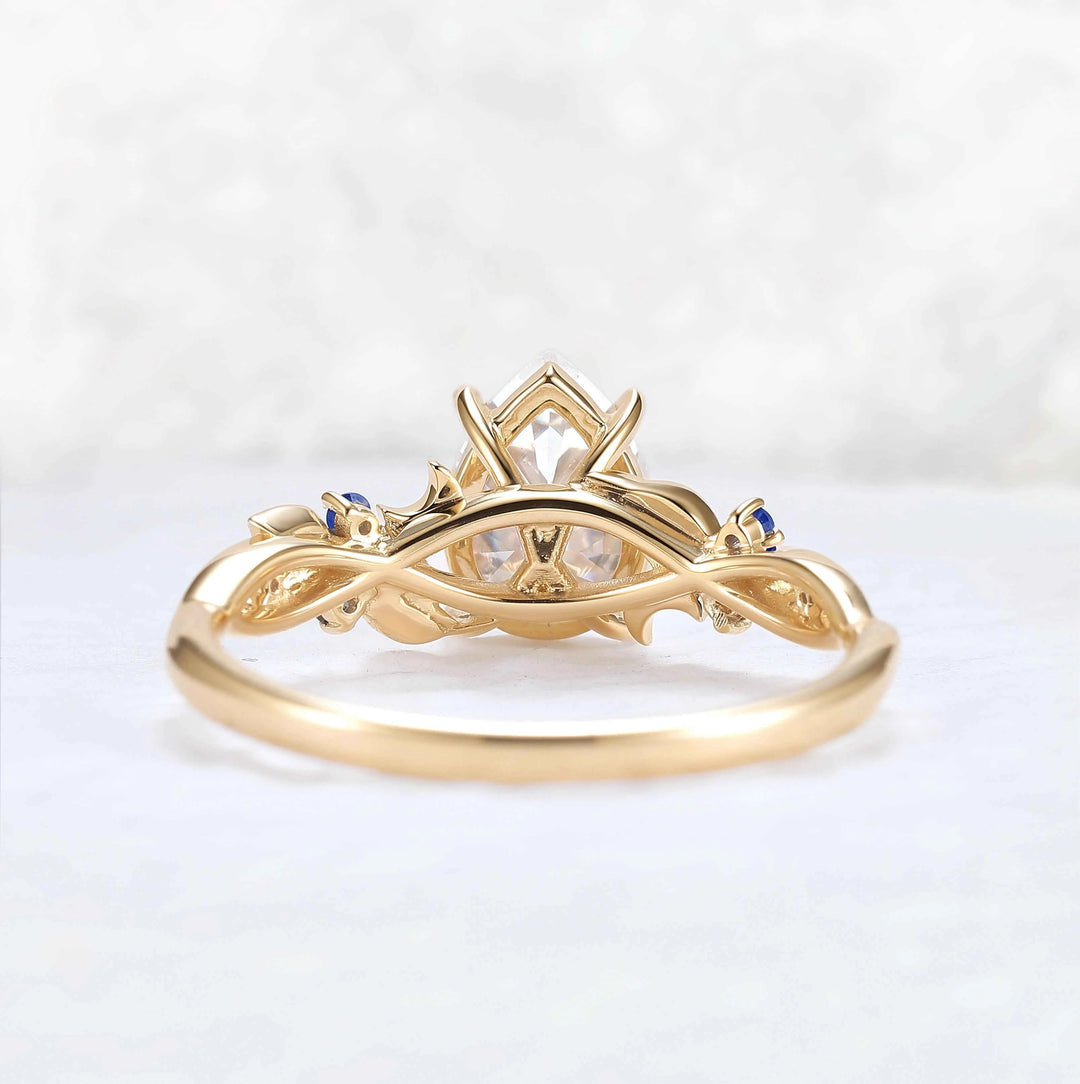Unique Pear Cut Lab Ruby Moon Style Gemstone Ring